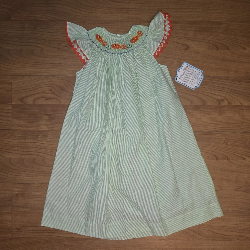 Handmade Green Kids Dress with Embroidered Details 4T